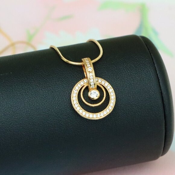 "Elegant Rose Gold Circular Pendant with Sparkling Crystal Accents, XPPT1221 - Picture 8 of 13